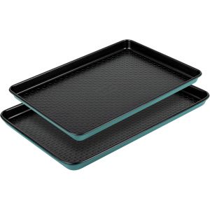 Subzonal-Nadiya Lot De 2 Plaques De Cuisson Antiadh&eacute;sives En Acier Durable, Passent Au Cong&eacute;lateur Et Au Lave-Vaisselle, 33 X 23 Cm Et 39 X 25 Cm, Bleu/Noir - Neuf