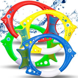 Cap-4 Pièces Jouets De Piscine Enfant,Jouets De Plongée Cercle Poissons,Jeu Piscine Enfant Extérieur L'été,Pour Divertissements Entrainement Sous - Marin Plongée Natation Garçon Fille 7-12 Ans - Neuf