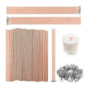 120 pi&egrave;ces m&egrave;ches de bougie en bois &eacute;pais, 5,1 x 0,5 pouces m&egrave;ches en bois naturel sans fum&eacute;e pour la fabrication de bougies - Neuf