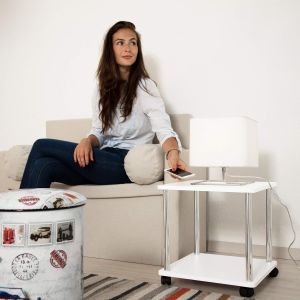 Ulteronixshop-Table D&iquest;Appoint Blanche Carr&eacute;e &Agrave; Roulettes Table Basse Plantes Desserte Chariot Hxlxp: 41,5 X 40 X 40cm, Blanc - Neuf