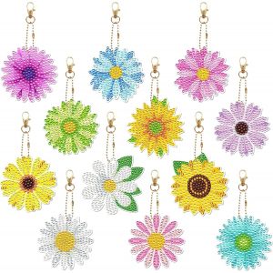 12 Pièces 5d Diy Porte-Clés De Peinture Diamant,Double Face Fleur Diamant Art Peinture Porte-Clés,Diamant Strass Mosaïque Peinture Porte-Clés,Kit De Décoration De Clé Pour Les Filles - Neuf