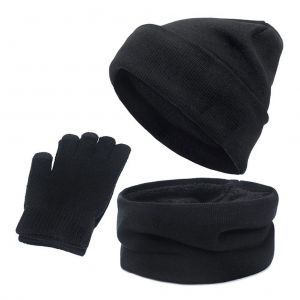 Ensemble De 3 PièCes De Chapeau Tricoté, éCharpe, Gants, Doublé Polaire, Chaud, Pour éCran Tactile, Pour Femmes Et Hommes, Cyclisme En Plein Air, Ski - Neuf
