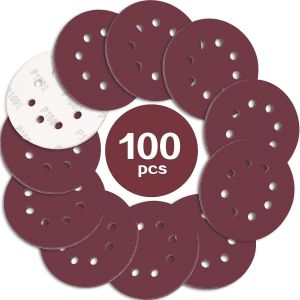105PCS Disque de Ponçage 125mm, Disques a Poncer Papier Abrasifs 8 trous Idéal pour Poncer/Polir pour Ponceuse Excentrique (Grain 40/60/80/150/240/320/600) - Neuf