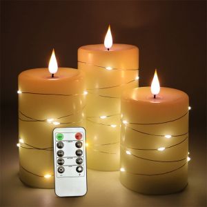 Des Bougies LED &agrave; 360 Degr&eacute;s Angle de vue, avec &Eacute;toil&eacute; Cha&icirc;ne de Lumi&egrave;res, Set de 3 Bougies LED, avec 10 touches &agrave; Distance de 24 Heures et de la Fonction de Minuterie, de D&eacute;coration de No&euml;l - Neuf