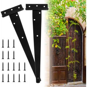 Charniere Porte Lourde 2 Pcs, Charni&egrave;res en T 12 Pouces, Charni&egrave;re de Porte de Garage Robustes, Charni&egrave;re en T Noires avec Vis, Charniere Plate Inox Pour Portails d'Usine, Entrep&ocirc;t, Jardin - Neuf