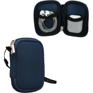 LORANKA-Housse &eacute;couteurs Compatible avec in-Ear Headphones - Sacoche Protection Antichoc Oreillettes avec Fermeture &eacute;clair et Filet 6 x 9 cm - Bleu Marine - Neuf