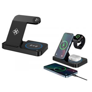 Station De Charge Sans Fil 3 En 1 Pour T&eacute;l&eacute;phone, Montre Et &Eacute;couteurs - Chargeur Rapide 15 W, Double Usb, Angles R&eacute;glables - Neuf