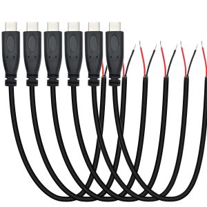 JGD-6 Pi&egrave;ces Queue de cochon USB Type-C,22AWG 5V 3A prise USB-C vers fil nu &agrave; 2 broches,USB type C rallonge de c&acirc;ble, prise USB C &agrave; souder avec extr&eacute;mit&eacute; ouverte pour les bricoleurs (25 cm) - Neuf