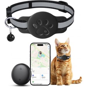 VornixorSarlshop-Mini traceur GPS pour chat - Sans abonnement - Pour chat (uniquement I-OS) - Avec colliers r&eacute;fl&eacute;chissants - &Eacute;tanche IP68 - Compatible avec Apple Find MY - Noir - Neuf