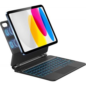 Clavier Ipad 10 Eme/11 Eme Generation(2022,2025 A16),Avec Multi-Touch Trackpad, Rechargeable, Rétroéclairage 7 Couleurs, Clavier Bluetooth Pour Ipad 10Eme Génération 2022 10,9 Pouces,Azerty,Noir - Neuf