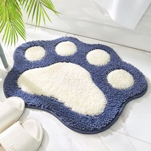 Tapis de Bain Antid&eacute;rapant pour Sol de Salle de Bain,45 x 60 cm Tapis de Bain Lavable Forme de Patte de Chat,Super Absorbant et Doux Tapis de Bain,Tapis Salle de Bain Microfibre (Bleu) - Neuf