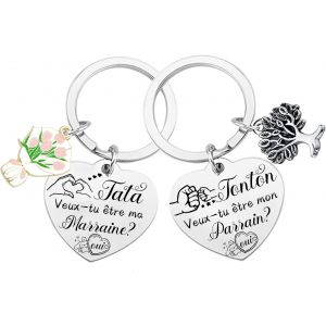KAL-Cadeau Parrain Marraine Bapteme,Porte-Clés Parrain Et Marraine Cadeau Parrain Marraine Porte Clé Annonce Parrain Marraine Cadeaux, Porte-Clés Comme Cadeau Baptême Pour Parrain Marraine - Neuf