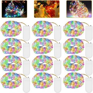 Guirlande Lumineuse À Piles - 12 Pièces - 2 M - 20 Led - Micro Piles - En Cuivre - Multicolore - Éclairage De Noël Pour Chambre, Intérieur, Noël, Extérieur, Fête, Mariage, Bricolage - Neuf