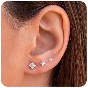 Senior-Boucle D'oreille Femme Or, 3 Paires Ensemble Boucle D'oreille 3 Trous, Femme Plaqu&eacute;e Or Carats Clou D'oreilles Mini, D'oreilles Pour Femmes Pour Oreilles Perc&eacute;es Multiples&iquest; Metal_Type,Earr[L599] - Neuf