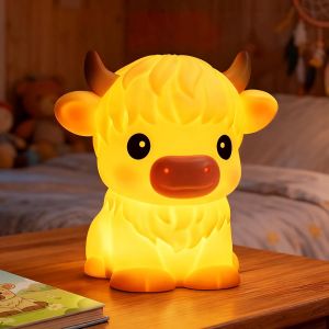 Highland Cow Veilleuse, Lampe Tactile En Silicone Doux Et Dimmable, Cadeau Vache Des Highlands Pour Gar&ccedil;ons Et Filles Avec Minuterie Auto-Extinction 30 Min, D&eacute;coration Mignonne Pour Chambre - Neuf