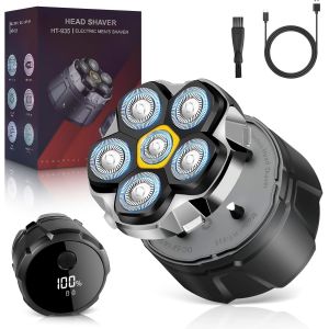 Rasoir De Tête Pour Homme Chauve, Rasoir Électrique Étanche Ipx6 Pour Homme, Rasoir De Tête Humide Et Sec, Lames Flexibles 6d, Écran Led, Rasoir De Tête Rechargeable Usb-C, Verrouillage De Voyage - Neuf