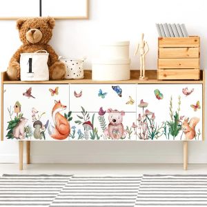 Trahoo-Stickers Muraux Enfants Forêt Renard & Copains Aquarelle (115x65 Cm) I Autocollant Mural Chambre Bébé Animaux Enfant Ours Lapin I Déco Murale Chambre Enfant Fille Garçon Crèche - Neuf