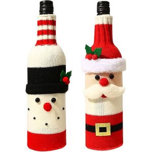 Paquet de 2 capsules de bouteille de vin de No&euml;l P&egrave;re No&euml;l bonhomme de neige sac de bouteille de vin,tricot&eacute; bouteille de vin de No&euml;l sueur - Neuf