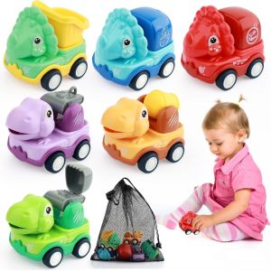 KAJGL-6Pcs Friction Pull Back Voiture,Dinosaures Petite Voiture Jouets Bébé,Mignon Drôle Voiture De Cascade De Saut Jouet,Voitures À Tirer,Pull Back Véhicules Pour 1 2 3 Ans Enfants - Neuf