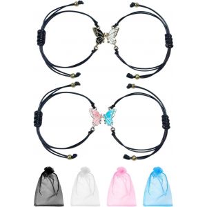 Lot De 2 Paires De Bracelets D'amitié,4 Sacs En Fil,Couleur Papillon,Bracelets En Corde Réglables,Adaptés Aux Couples,Bons Amis - Neuf