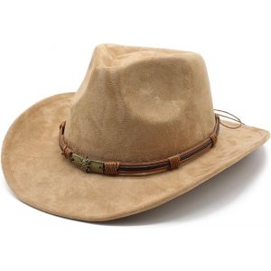 Cauc-Chapeau De Cowboy Unisexe &Agrave; Large Bord Panama En Daim Style Ethnique Avec D&eacute;coration En Corde Pour Homme Et Femme - Neuf