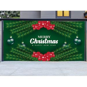 Banni&egrave;re de No&euml;l pour porte de garage 150x130cm, d&eacute;coration verte - Neuf