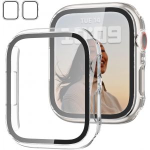 Clear Pack De 2 45mm Cas Avec Du Verre Trempé Protecteur D'écran Pour Apple Watch Série 9/8/7, Slim De Protection Dur De Couverture De Pc Pour Le 45mm Iwatch, Étoilé De La Lumière - Neuf