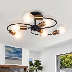 Plafonnier Moderne,6-Lumi&egrave;res Lampe Plafond,Noir Or Luminaire Plafonnier E27 Base,Pour Salon Chambre Cuisine (Sans Ampoules) - Neuf
