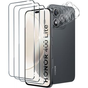 3 Pi&egrave;ces Verre Tremp&eacute; Pour Honor 400 Lite 5g Avec 3 Pi&egrave;ces Cam&eacute;ra Arri&egrave;re Protecteur, Duret&eacute; 9h Film Protection &Eacute;cran En Sans Bulles, Ultra Hd Film Vitre Tremp&eacute; - Neuf