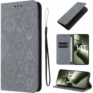 KAL-&Eacute;tui Pour Xiaomi 14T 6.67 Pouces Cuir Artificiel Coque Xiaomi 14T Avec Fente Pour Carte Coque De Tection Xiaomi 14 T B&eacute;quille Housse, Gris - Neuf