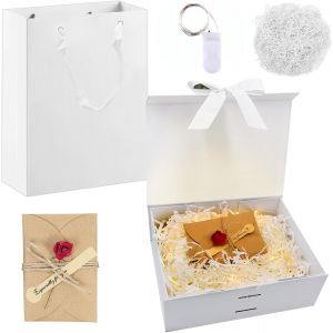 TRAHOO-Bo&icirc;te cadeau avec couvercle - 23 x 17 x 7 cm - Avec noeud et carte de v?ux - Blanc - Pour mariages, anniversaires, anniversaires (ensemble blanc) - Neuf