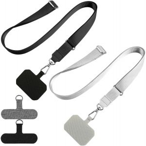 Lot De 2 Dragonnes T&eacute;l&eacute;phone Portable Universelles, Attache T&eacute;l&eacute;phone/Cordon R&eacute;glable Avec 4 Patchs De Montage Et Anneau En M&eacute;tal, Collier/Bracelet De S&eacute;curit&eacute; Compatible Avec Tous[POP945556] - Neuf