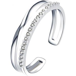 Yemaesre-Bague En Argent Sterling 925 Bague Argent Femme Réglable Anneaux Ouverts Avec Zircone Cubique Fiançailles Mariage Alliance Bagues Pour Femme Fille - Neuf