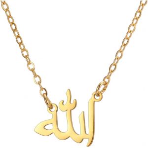 Kales-Colliers Islamiques Musulmans Allah Superpos&eacute;s Pour Femme En Acier Inoxydable Charm Goutte D'eau En Forme De Coeur Allah Collier Double Couche Bijoux Islamiques - Neuf