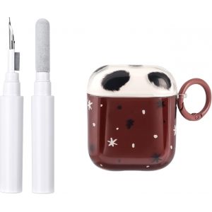 Coque pour AirPods 2&egrave;me/1&egrave;re G&eacute;n&eacute;ration avec Kit de Nettoyage, Motif Aesth&eacute;tique Tachet&eacute; de Vache, &Eacute;tui Souple et Antichoc avec Porte-cl&eacute; pour AirPods 2/1 - Marron - Neuf