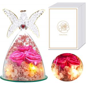 Rose Eternelle avec Ange Figurine Cadeau Maman, Femme Cadeau Anniversaire, Conserv&eacute;e Rose Cloche Ange, Rose Pr&eacute;serv&eacute;e Fleur Eternelle, Saint Valentin F&ecirc;te des M&egrave;res Cadeau Maman Mamie Petite Amie - Neuf