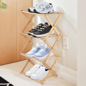 Ulteronixshop-Petite &eacute;tag&egrave;re &agrave; chaussures, &eacute;conomie d'espace, en bambou, pliable, &eacute;troite, organisateur multifonctionnel &agrave; 4 niveaux, &eacute;tag&egrave;re &agrave; chaussures autonome pour entr&eacute;e, couloir, chambre &agrave; cou - Neuf