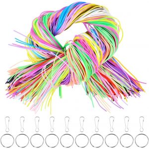 Mevronisshop-Kit Scoubidou Fil Fluorescent 220pcs 200 Fil Scoubidou Paillettes Elastique Cordon Avec 10 Porte-Cl&eacute;s Et 10 Crochets Pour Faire Des Bracelets, Des Colliers (20 Couleurs) - Neuf