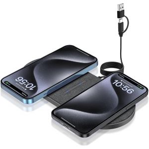 KALANKA-Chargeur Induction Double 20W Chargeur sans Fil 2 en 1 Charge Rapide pour iPhone 17/16/15/14/13/12 Pro Max/11/XS/XR/8 Plus,AirPods,Samsung Galaxy S25/S24/S23/S22/S21/S20,Note20/10,Galaxy Buds - Neuf