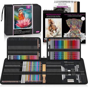 Nouvelhorizonstore-Kit De Dessin Et D'esquisse De 136 Pi&iquest;&iquest;Ces, Fournitures Artistiques Professionnelles Avec Graphite, Fusain, Aquarelle, Crayons M&iquest;&iquest;Talliques, Outils De M&iquest;&iquest;Lange, Carnet De Croquis, Liv - Neuf