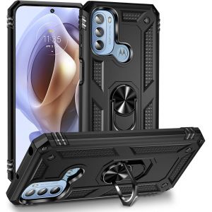 Kal-Coque Pour Motorola Moto G31 4g + Hd Verre Trempé, Étui Protection Tpu/Pc Souple Durable Avec Support De 360° Rotation Anneau Antichoc Armor Box Coque, Noir - Neuf