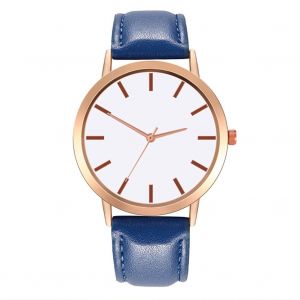 Montre A Quartz Pour Femme, Tendance, Cadran Rond, Bracelet En Cuir, Decontractee, Bleue - Neuf