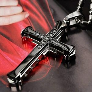 Mode Double Couche Zircon Croix Collier Croyance Croix Pendentif Hip Hop Colliers Pour Hommes Croix Bijoux F&ecirc;te Cadeau D'anniversaire - Neuf