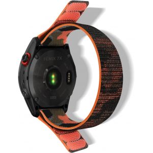 Nylon Bracelet Pour Garmin Quatix 8 51Mm/Quatix 7X/6X/Tactix 8 51Mm/Tactix 7Pro/Fenix8 51 Mm/Fenix 7X Pro/F&iquest;nix 6X Pro Bracelet Respirant Pour Enduro 3/2 (Quickfit 26Mm, Camouflage Orange) - Neuf