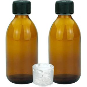Nouvelhorizonstore-Lot De 2 Bouteilles En Verre Marron De 250 Ml Avec Couvercle, Verre Doseur Et &Eacute;tiquettes - Neuf