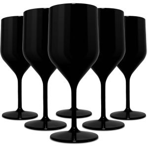 Lot De 6 Verres A Pied Croisiere 25 Cl En Plastique Rigide San, S,Verres À Vin Incassables,Bpa-Free Et Lavables Au Lave Vaisselle,Verre À Champagne,À Vin,(Noir) - Neuf