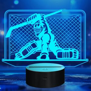 Veilleuse De Gardien De But De Hockey, Lampe À Illusion Led 3d, 16 Couleurs, Alimentée Par Usb Et Piles Avec Télécommande, Cadeau De Hockey Sur Glace Pour Garçons Et Hommes - Neuf