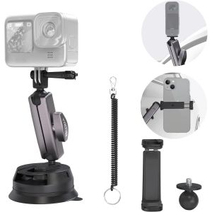 Car Camera Mount with Phone Holder, Metal Suction Cup Mount for Phone/Action Camera Hero 13 12 Pocket 3 Action 4 3 X4 X3 with Ball Head and Magic Arm - Neuf