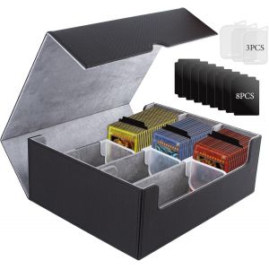 Bo&icirc;te &Agrave; Cartes Pour Mtg,Bo&icirc;te De Rangement Cartes Magn&eacute;tique,Magnetic Deck Box En Cuir Pour Plus De 1800 Cartes,Bo&icirc;te De Rangement Pour Carte &Agrave; Collectionner Pour Tcg Carte(Noir-Gris) - Neuf