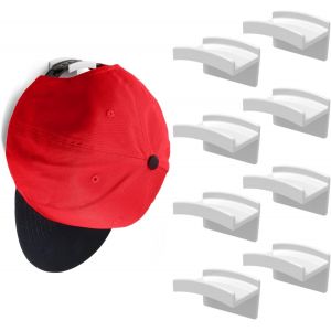 Crochets adhésifs pour chapeau pour mur (paquet de 8 - blanc) - Conception minimaliste de porte-chapeau, pas de perçage, cintres à bonne tenue - Neuf